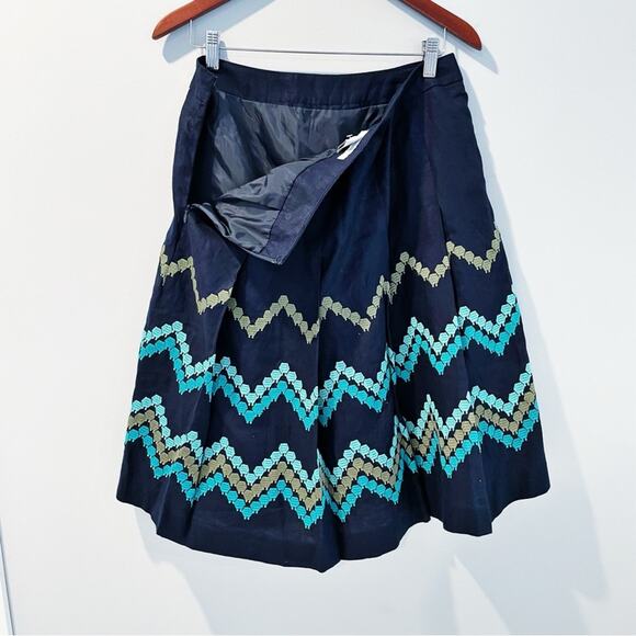 💗 3/$10 💗 Dress Barn Linen Pleated Chevron Skirt Navy Blue Size 10 EUC - Picture 6 of 12